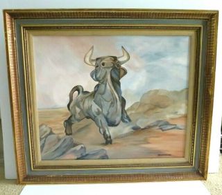 Bull Oil Painting By Charles Beckendorf Listed Texas Wildlife Artist 2