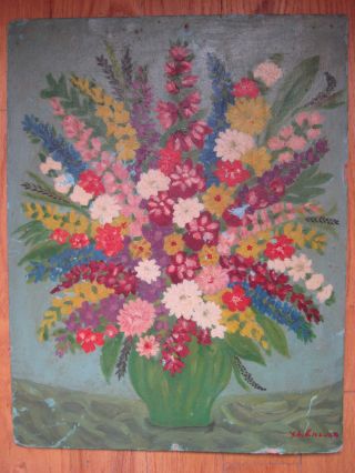 Flowers Bouquet Vintage Antique Oil Painting Floral Still Life Bauchant School