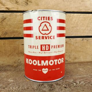 Vintage Cities Service Hd Koolmotor Motor Oil 1 Quart Oil Can Metal Tin Empty