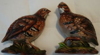 Pair Vtg Quail Bird Partridge Ceramic Pottery Figurines,  Made In Japan