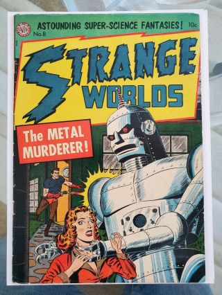 Strange Worlds 8 (1952) Vg,  Unrestored Classic Robot Cover Avon High Eye Appeal