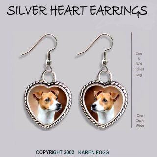 Jack Russell Terrier Dog Smooth Fawn - Heart Earrings Ornate Tibetan Silver