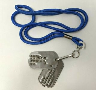 Vintage Korean War Us Military Army Notched Dog Tags T54 With Blue Lanyard