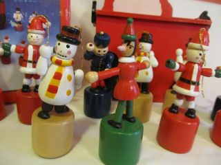 Vintage Wooden Santa Box With 12 Wooden Push Toy Ornaments 2
