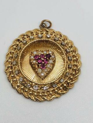 14k Yellow Gold Vintage Charm With Diamonds,  Rubies,  And Pearls,  13.  65 Grams