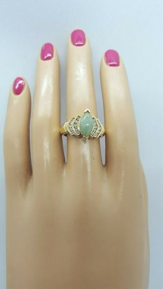 Vintage 14k Yellow Gold Ring With Jade And Diamonds