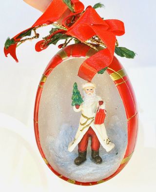 Vintage Handmade Egg Diorama Traditional Santa Christmas Scene Ornament