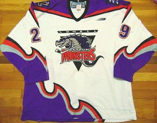 Game Worn Vtg Bauer Ahl Lowell Lock Monsters Eric Brewer Hockey Jersey Size 56