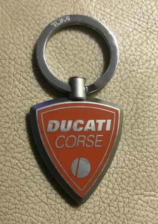 Ducati Corse Tumi Race Silver - Tone & Enamel Keychain Key Ring Fob Two - Sided
