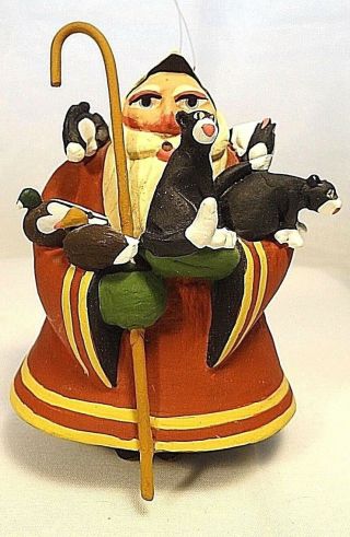 Dept 56 Santa Father Christmas With Black & White Cats Rabbits Ducks Ornament