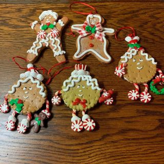 Set Of 5 Gingerbread Boy And Girl And Cookies Ornaments Rubber Type Material