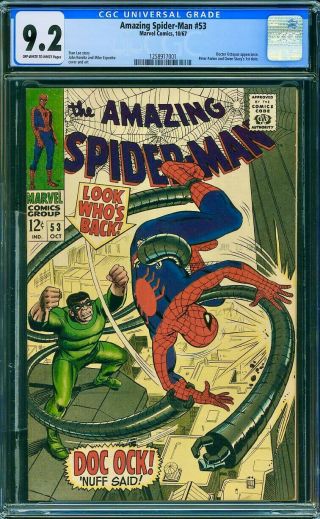Spider - Man 53 Cgc 9.  2 Ow/w Pgs Oct 1967 Marvel Comic Doctor Octopus App