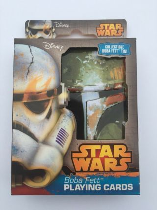 Star Wars Playing Cards Deck In Collectible Tin Box Holder Disney Boba Fett