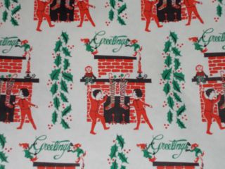 Vtg Christmas Wrapping Paper Gift Wrap Chilren In Pj 