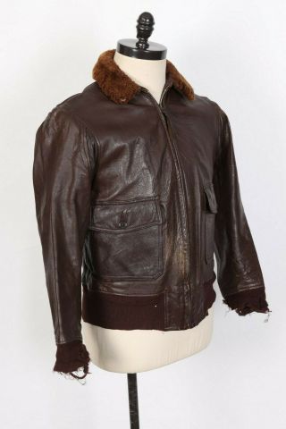 Vtg 50s Usn Us Navy G - 1 Goatskin Leather Flight Coat Jacket Usa Mens Size 40