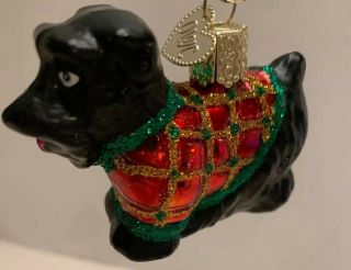 Black Christmas Scottie Dog Blown Glass Ornament Glittery By Owc Euc