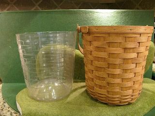 Vtg 1993 Longaberger Handwoven Large Round Single Handle Wooden Basket W/insert