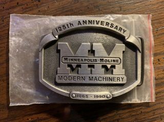125th Anniversary Minneapolis Moline Modern Machinery Belt Buckle Fine Pewter