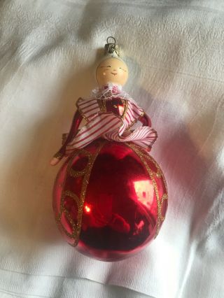 Vintage De Carlini Type Blown Glass Christmas Ornament Mrs Santa Claus 7” Tall