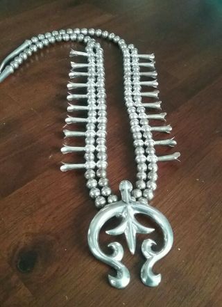 Vintage Sterling Silver Navajo Squash Blossom Necklace 30 "