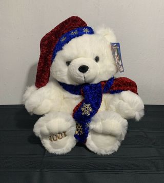Christmas Teddy Bear Kmart Boy 16 " White Bear Red Blue Hat Scarf W/tags 2001