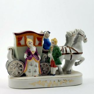 Vintage Porcelain Colonial Figurines Horse Carriage Ride Made In Occupied Japan