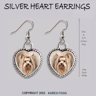 Yorkshire Terrier Dog Yorkie - Heart Earrings Ornate Tibetan Silver