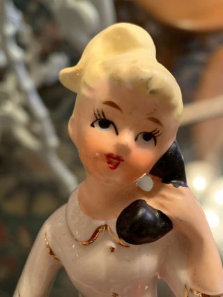 Vintage Blonde Teenage Girl on Black Rotary Telephone Phone Figurine CMI - JAPAN 3
