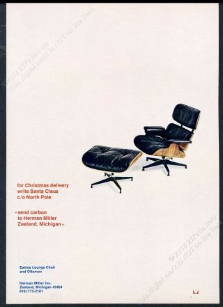 1969 Charles Eames Lounge Chair Ottoman Color Photo Herman Miller Christmas Ad