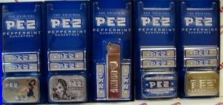 Pez Set Of 4 Peppermint Tins With Silver Glow And Peppermint Candy All On Cards