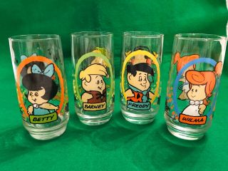 The Flintstones 1986 Pizza Hut Set Of 4 Collector Glasses