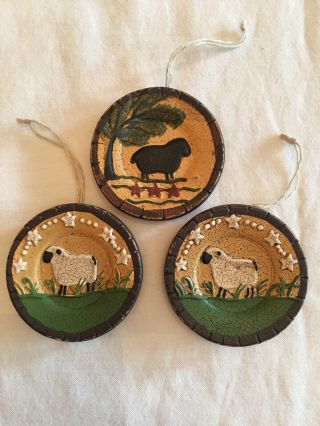 Set Of 3 Ragon House Mini 2” Plate Ornaments White And Black Sheep