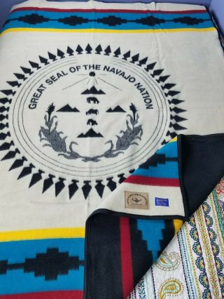 Pendleton Great Seal Of The Navajo Nation Vintage Wool Reversible Blanket 77x65