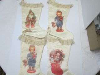 Set Of 4 Vintage 1986 Giordano Victorian Christmas Stockings Satin & Lace 4547