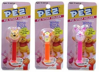 Winnie The Pooh Set Of 3 Strap Holders Pez - Pooh,  Tigger & Piglet - Rare / Japan