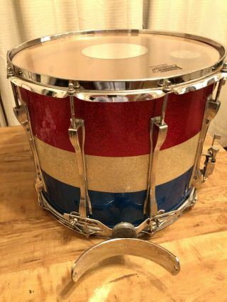 Vintage 1970s Ludwig Marching Snare 15x12 Red Silver Blue Sparkle Drum