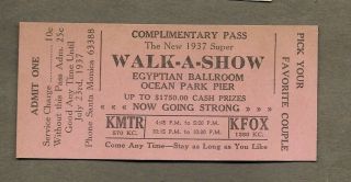 1937 Egyptian Ballroom Ocean Park Pier Santa Monica California Ticket Card