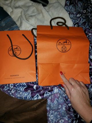Hermes Orange Paper Shopping Gift Bag Set Of 2 Authentic