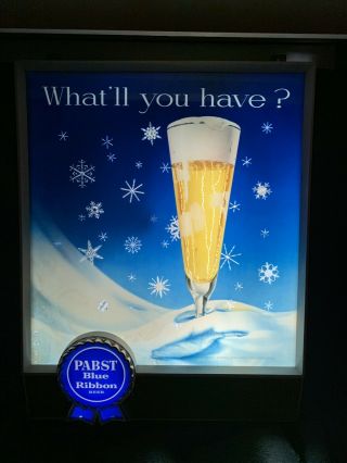Vintage 1950s Pabst Blue Ribbon Beer Pbr Lighted Snowflake Motion Sign