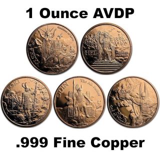Norse God Series 1 Oz.  999 Pure Copper Bu Round (s) - 5 Different Designs