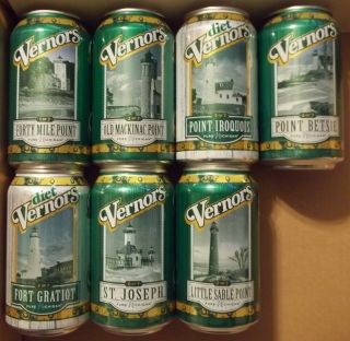 Set Of 7 2018 Michigan Lighthouse Vernors Ginger Ale Soda Pop Cans