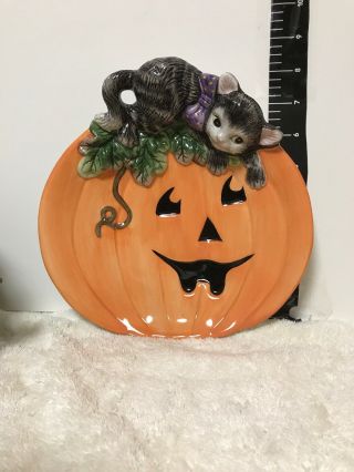 Fitz And Floyd Halloween Jack O Lantern Pumpkin Cat Plate