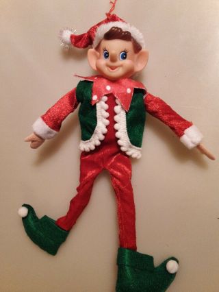 Green Sweater Elf Pixie Dolls Sittable Posable Plush Christmas Ornament