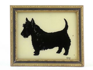 Vintage Reliance Silhouette Reverse Painting On Glass Scottish Terrier Dog