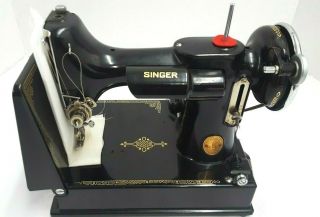 1937 Singer 221 Portable Sewing Machine in Case with Book and Accessories Vntg 2