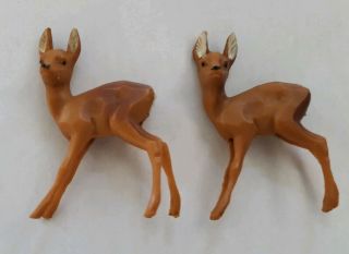 2 Vintage Miniature 2 " Plastic Deer Fawns Putz Village Christmas Display