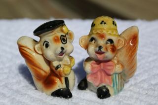 Vintage Anthropomorphic Squirrel Couple Salt And Pepper Shakers - Japan