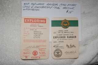 Bsa Explorer Ranger 1950 Pocket Card & Membership Card Oroville,  Washington