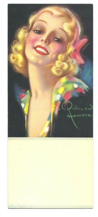 Vintage 30s 40s 4 X 9 Blotter Pin Up Girl With Red Bow Wilson Hammell