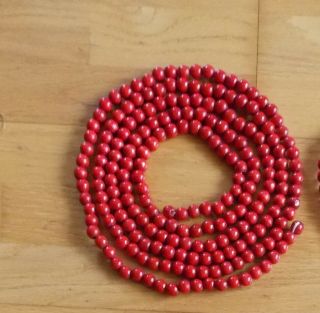 Vintage Wood Bead Wooden Beaded Red String Christmas Garland 10 